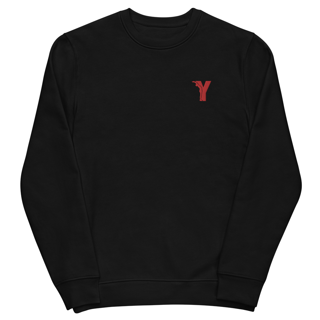 Sweatshirt éco-responsable yoga avec Logo Y Brodé Rouge en Coton Bio - Noir