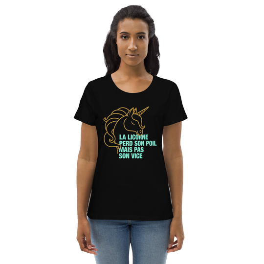T-shirt moulant écologique femme - la licorne perd son poil mais pas son vice-YOFE YOGA