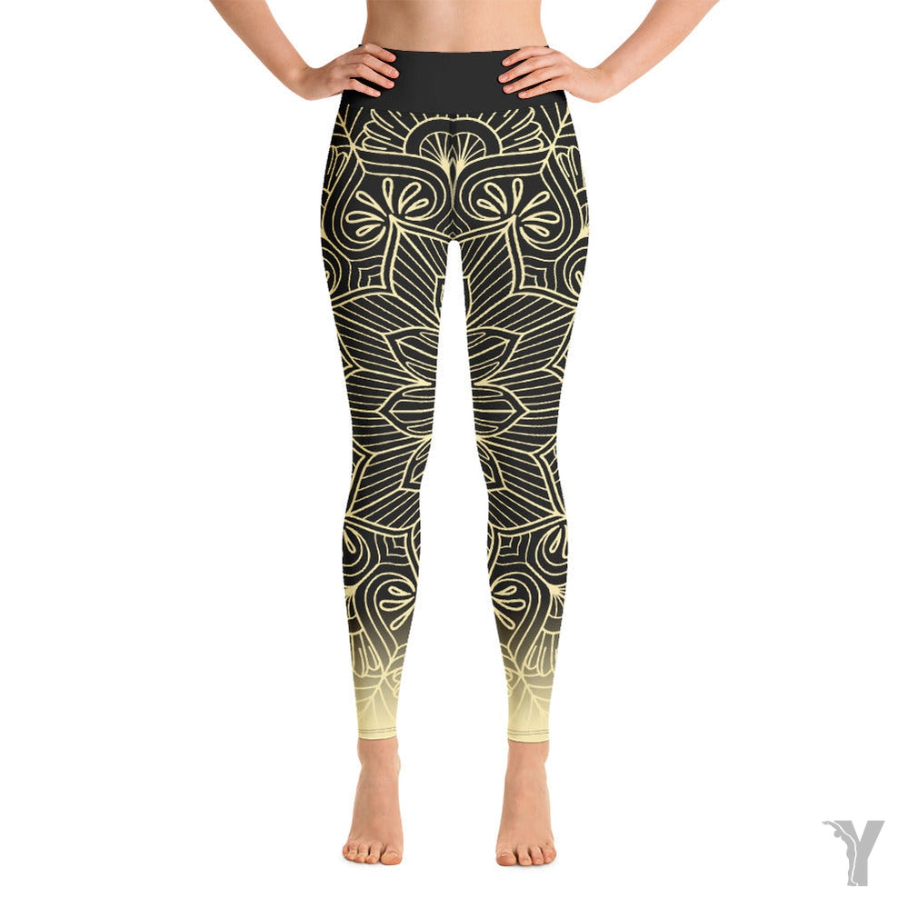 Yoga leggings - mandala - black and yellow – YOFE YOGA