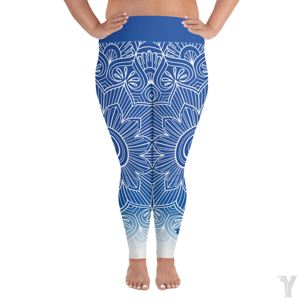Yoga leggings - white blue mandala - plus size