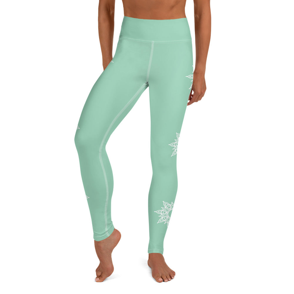 Legging de Yoga - vert mandala blanc