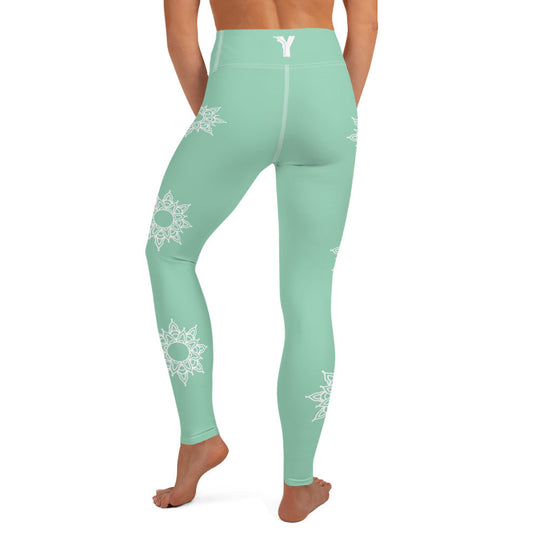 Legging de Yoga - vert mandala blanc