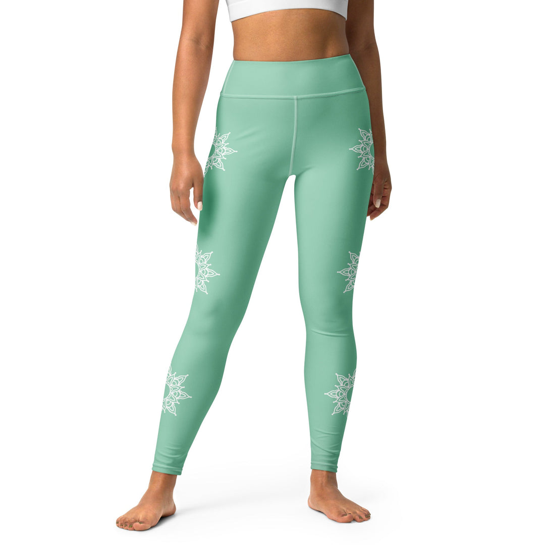 Legging de Yoga - vert mandala blanc