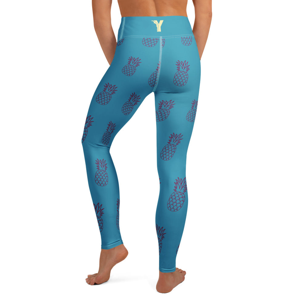 Legging de yoga - ananas bleu turquoise