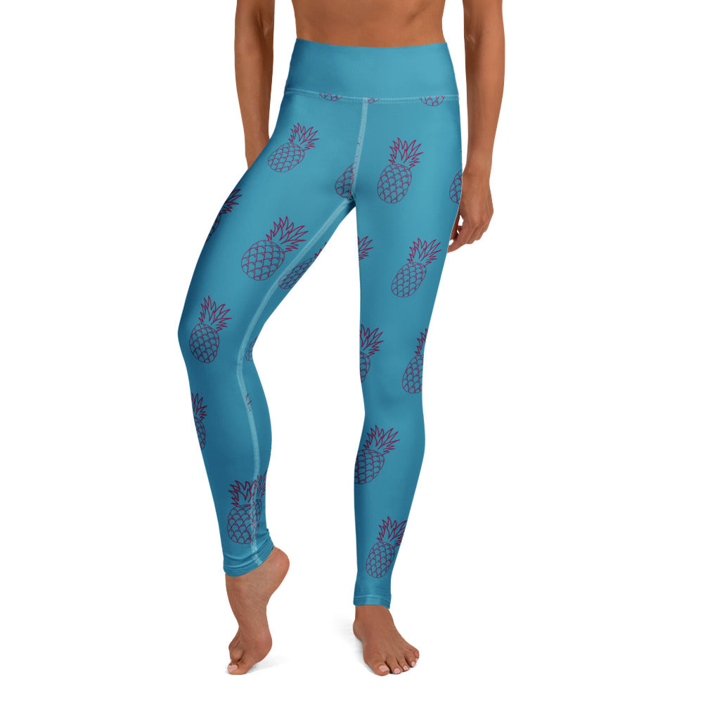 Legging de yoga - ananas bleu turquoise