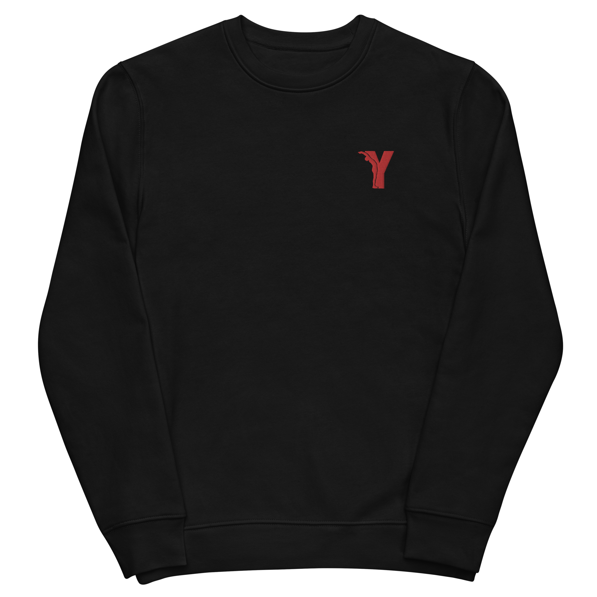 Sweatshirt éco-responsable yoga avec Logo Y Brodé Rouge en Coton Bio - Noir
