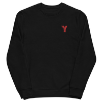 Eco-responsible yoga sweatshirt with Red Embroidered Y Logo in Organic Cotton - Black