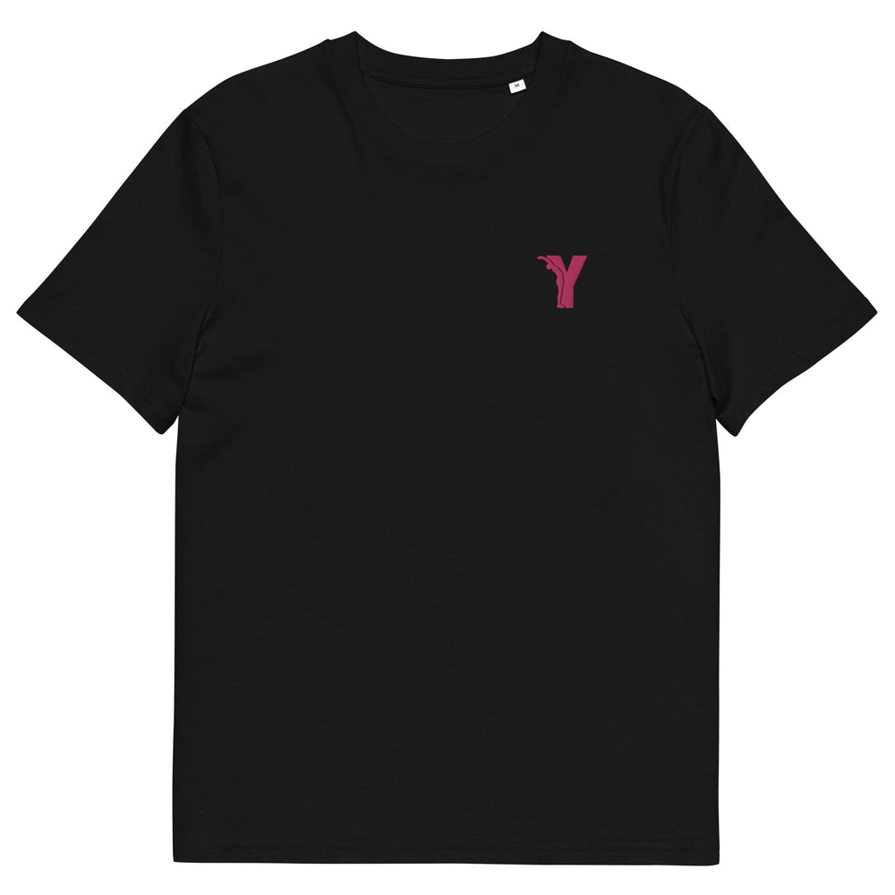 T-shirt yoga en coton biologique - Y brodé rose