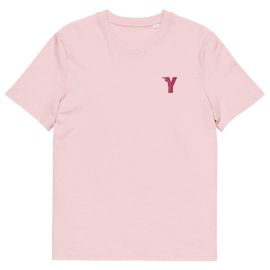 T-shirt yoga en coton biologique - Y brodé rose