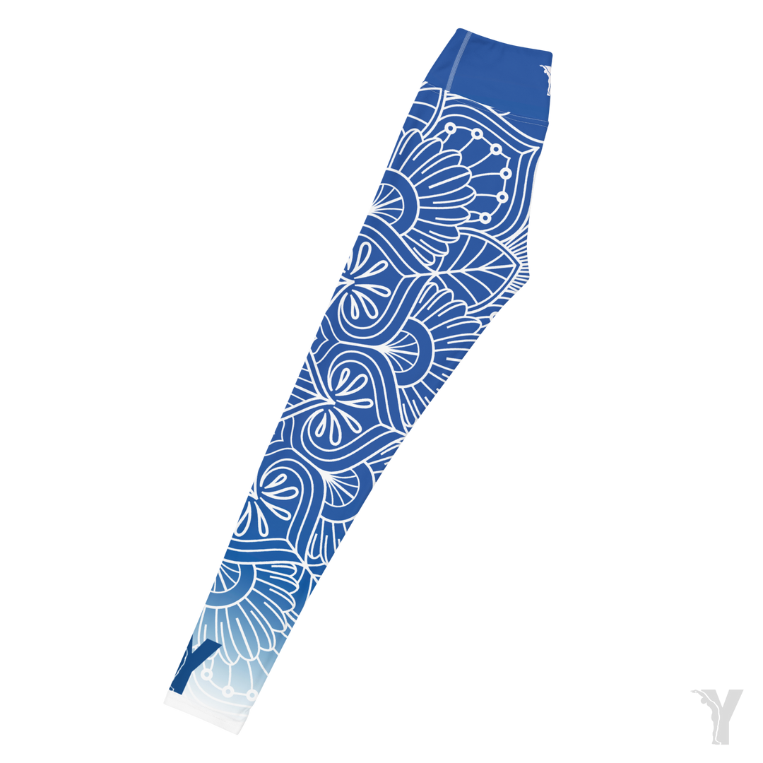 Legging de Yoga - mandala - bleu et blanc