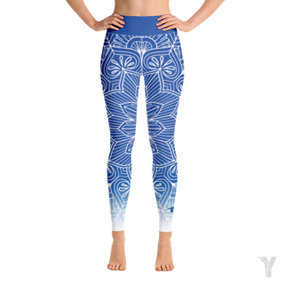 Yoga leggings - mandala - blue and white