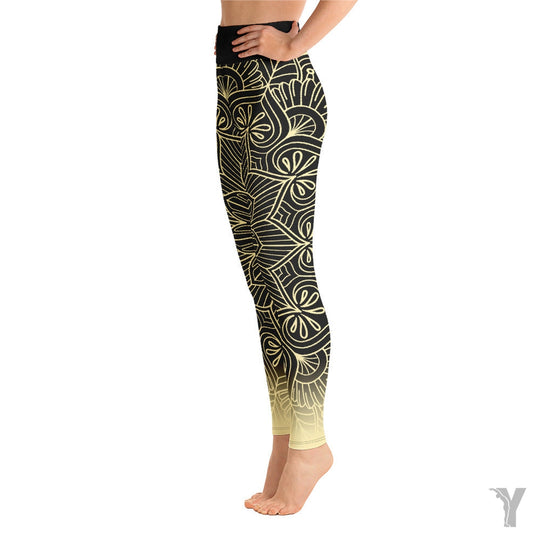 Legging de Yoga - mandala - noir et jaune
