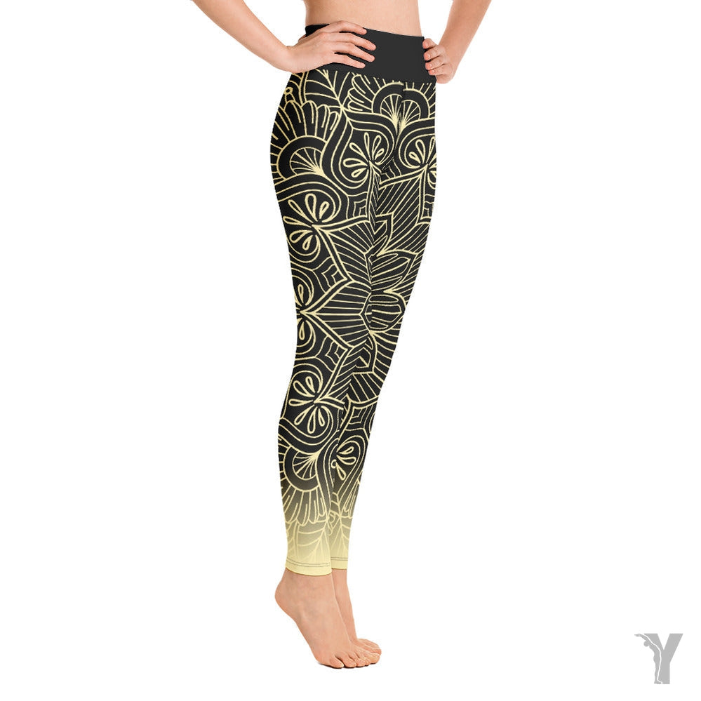 Legging de Yoga - mandala - noir et jaune