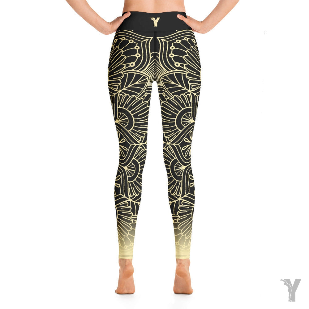 Legging de Yoga - mandala - noir et jaune