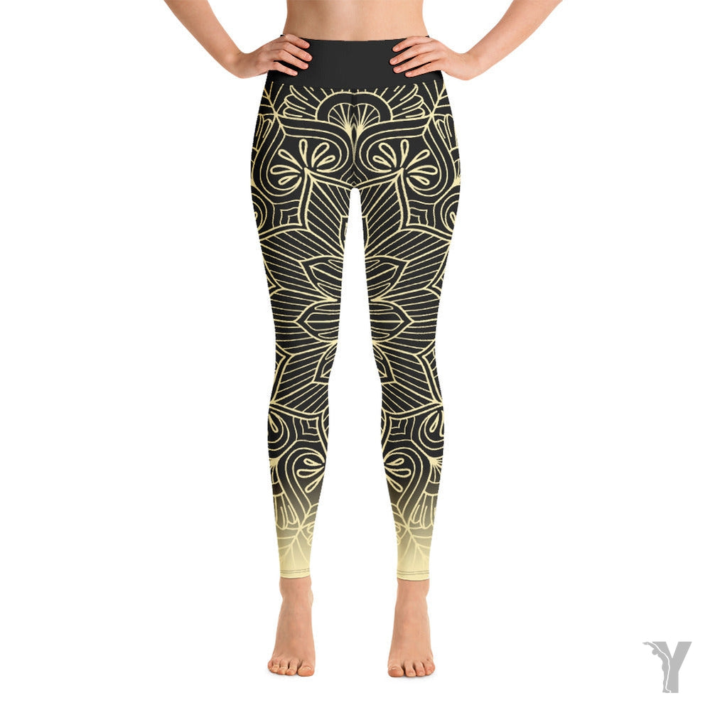 Legging de Yoga - mandala - noir et jaune