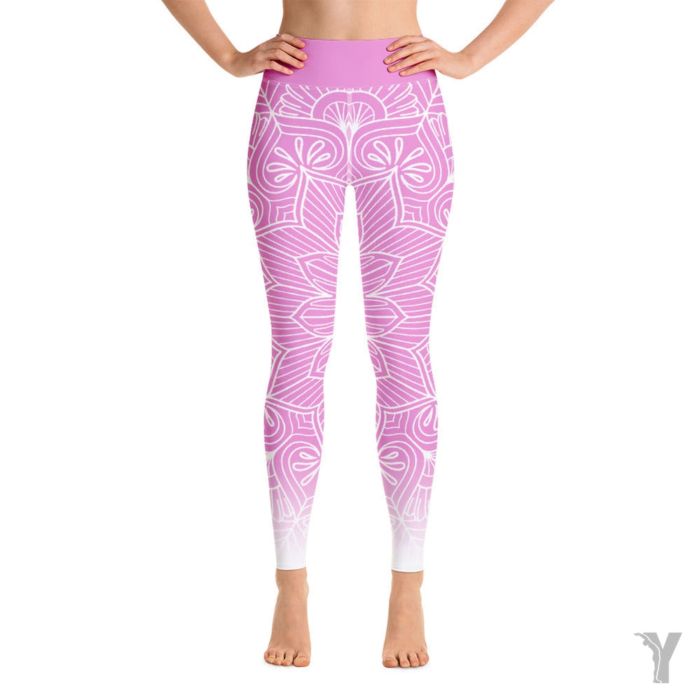 Legging de Yoga - mandala - rose blanc