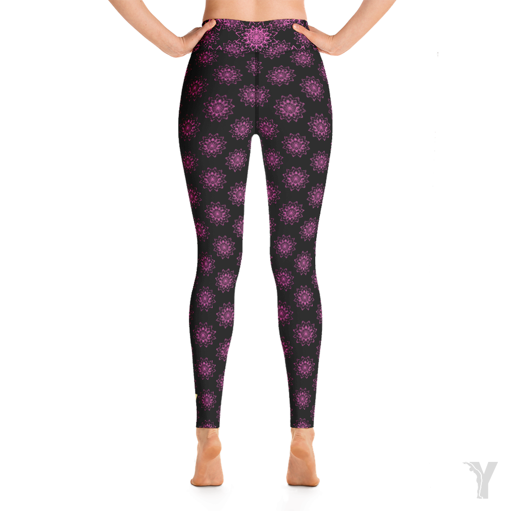 Legging de Yoga - noir mini mandala rose