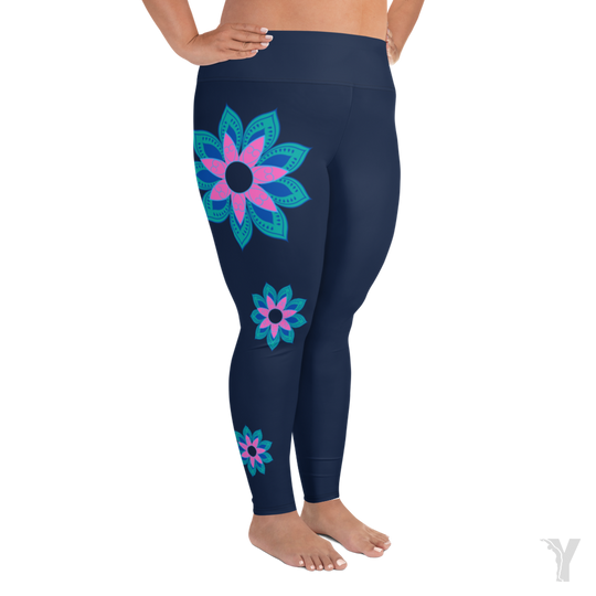 Legging de yoga - fleur rose - grande taille