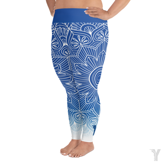 Legging de yoga - mandala bleu blanc - grande taille