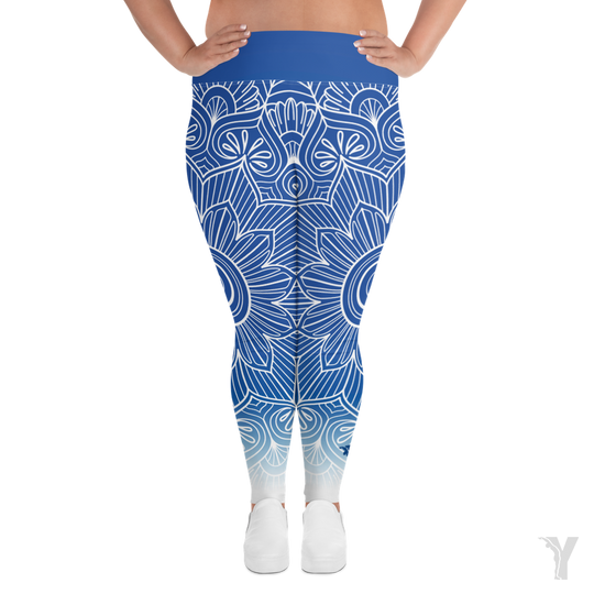 Legging de yoga - mandala bleu blanc - grande taille