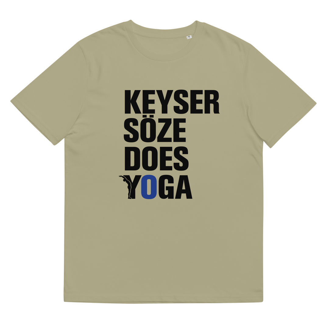 T-shirt homme Keyser Soze does yoga - blanc et sable-YOFE YOGA